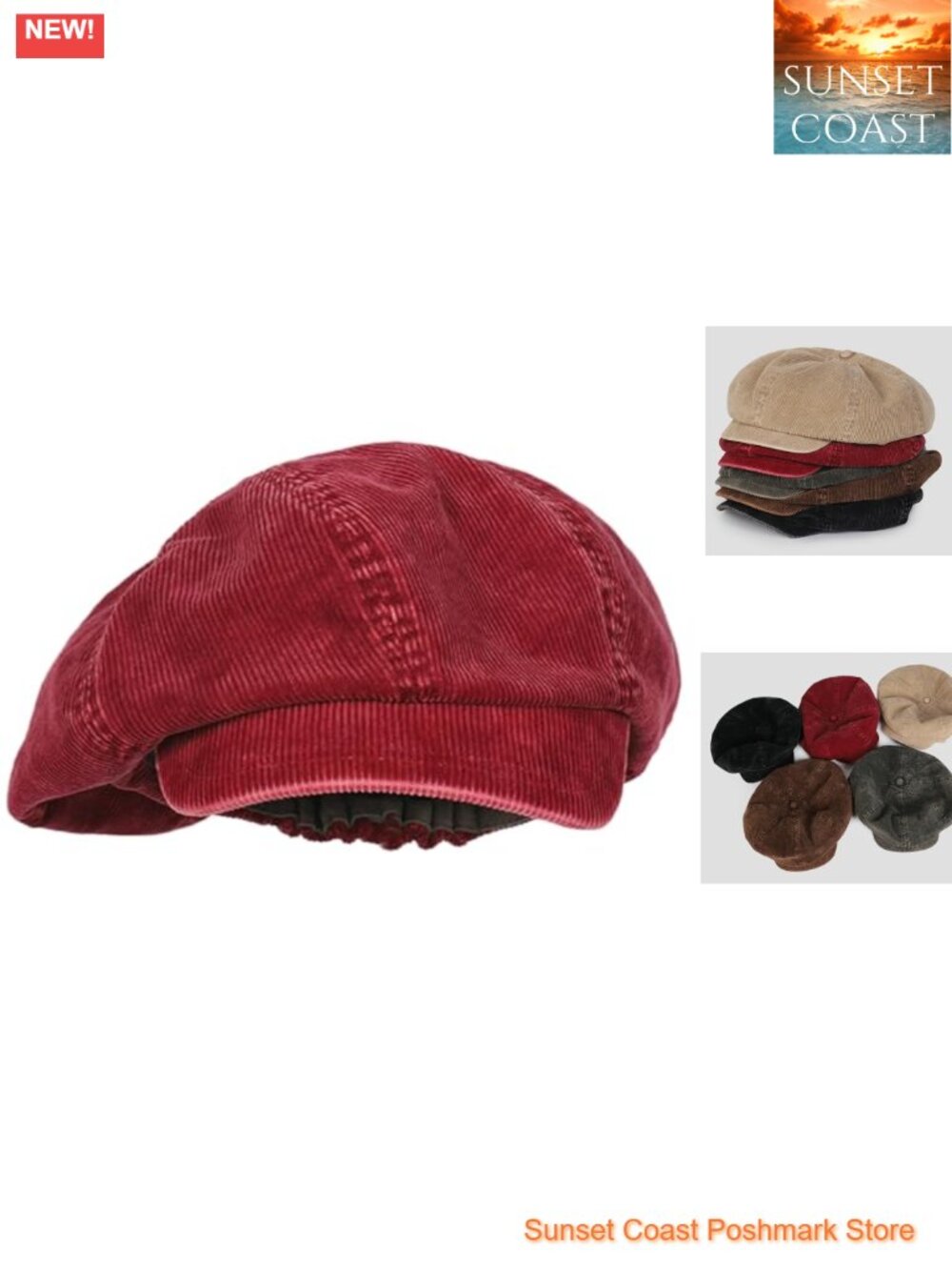 Corduroy Newsboy Cap Beret Hat Short Visor Slouchy One Size